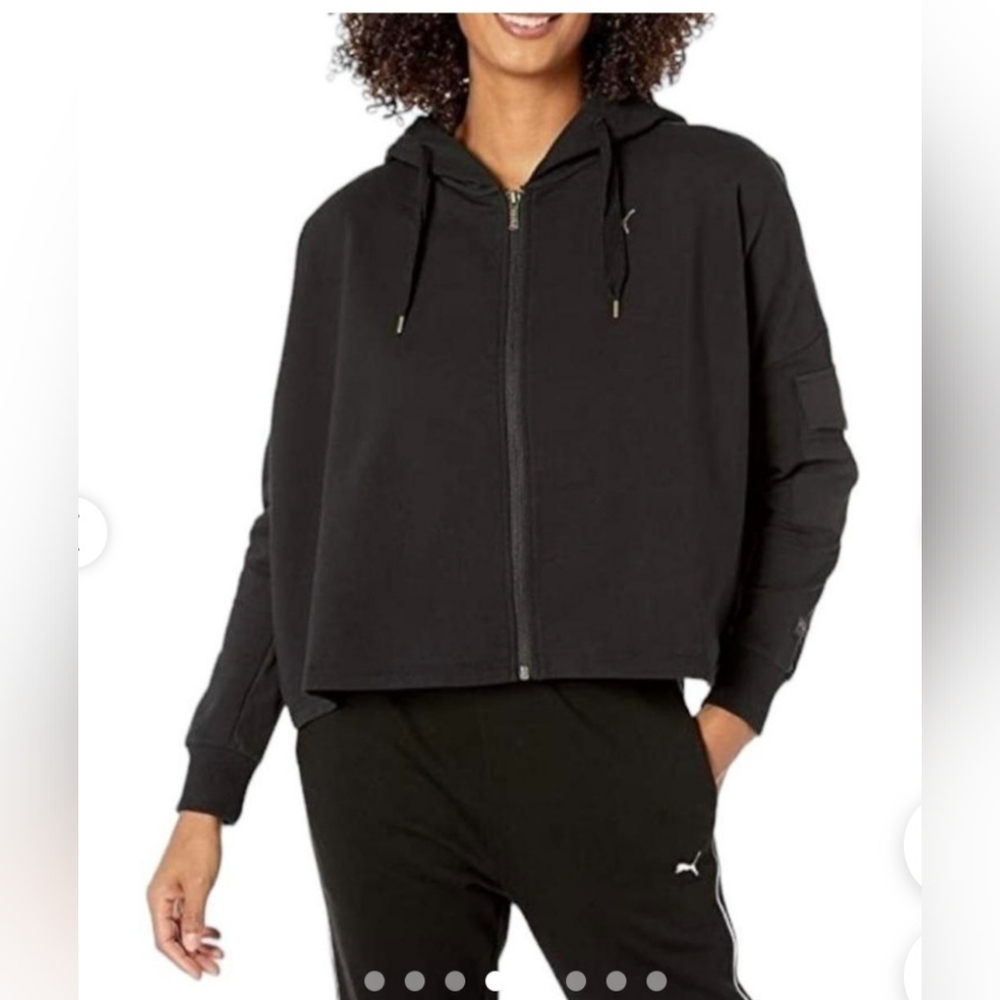Puma Fusion Crop Full Zip Hoodie Womens Black  sz S. EUC